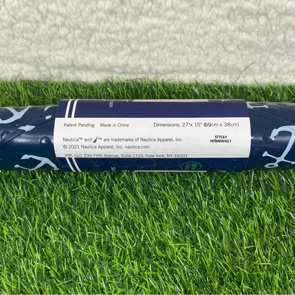 Nautica Dark Blue Anchor Bathtub Mat 27x15 in Anti-Bacterial Mildew Resistant